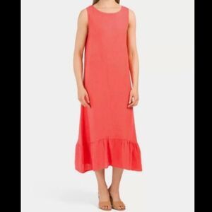 Terzo Millennio Red Linen Italian Midi Dress Size Medium‎